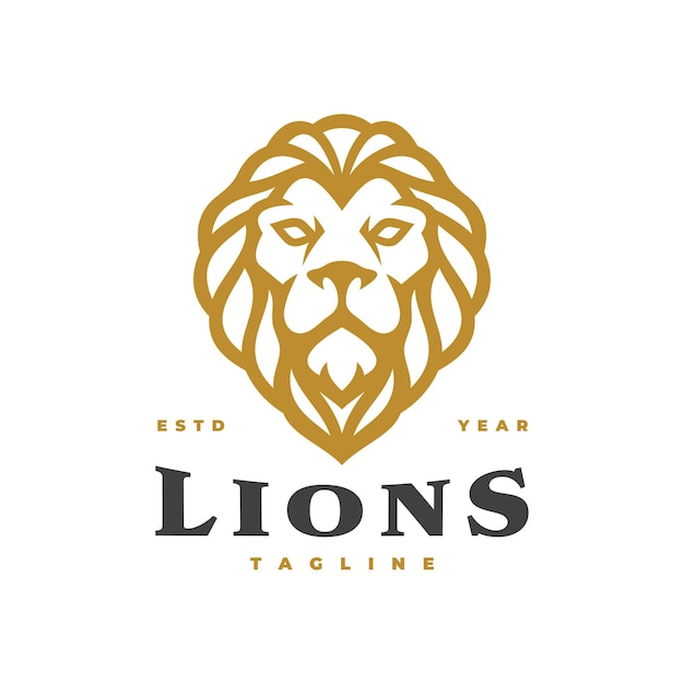 Line art lion logo design. Lion head hair mane crest vector icon