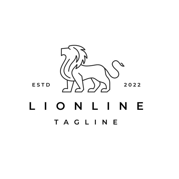 Vettore modello di progettazione del logo dell'illustrazione di vettore del leone di linea d'arte