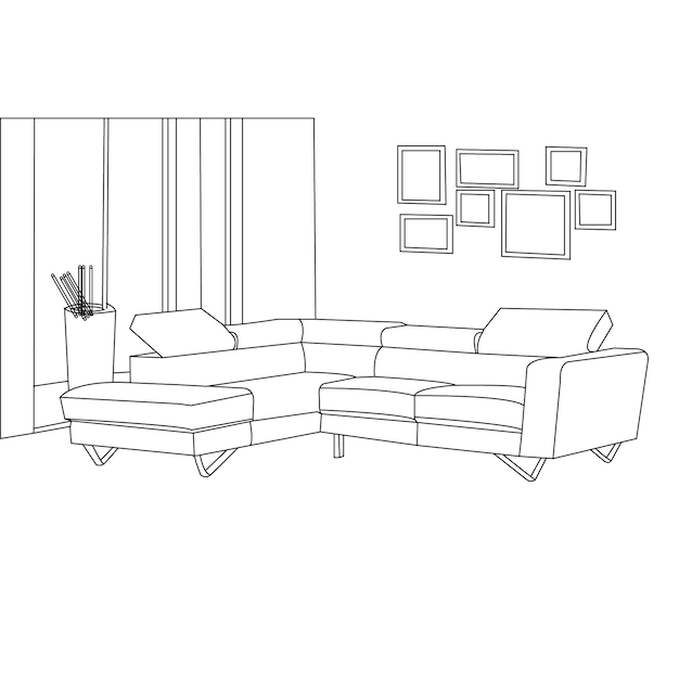 line art living room vector illustration