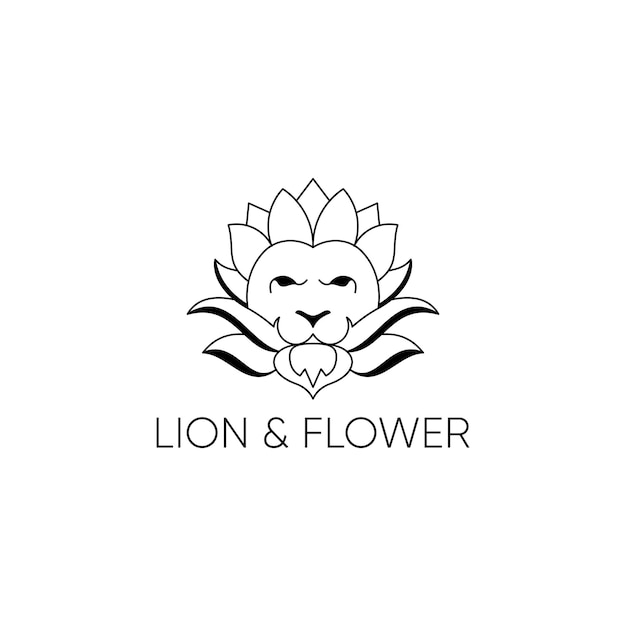 Line Art Logo Lion and flower