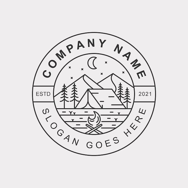 Premium Vector | Line art logos of camping hill outdoor with mountain ...