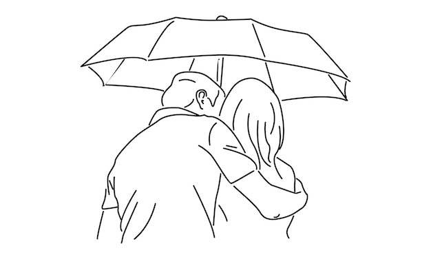 Line art of loving couple hugging vector illustration