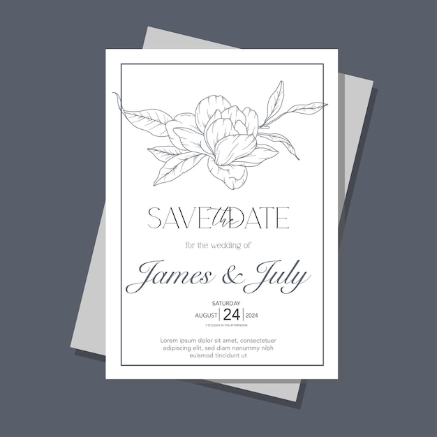 Vettore art magnolia flower wedding invitation template outline magnolia minimalist wedding stationery