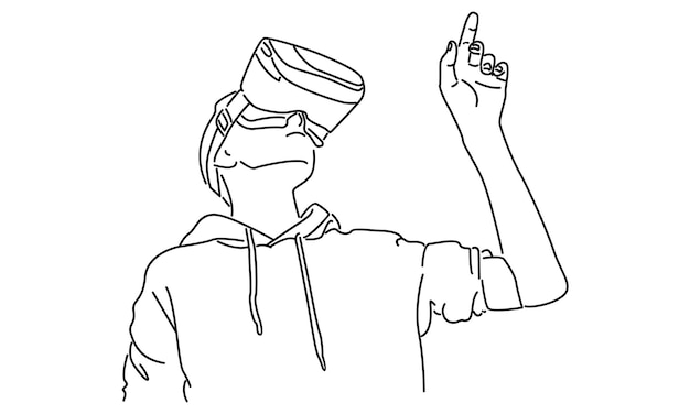 line art of man in glasses device virtual reality vector illustration