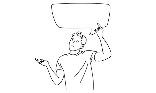 line art of man holding a speech board