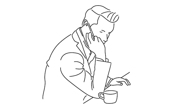 line art of man using his mobile phone