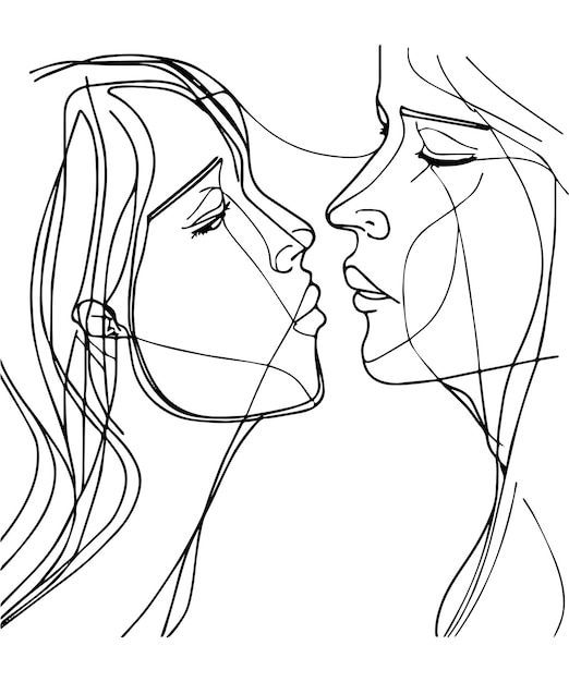 Line art di un uomo e una donna in procinto di baciare linea continua arte grafica dell'amore romantico coppia