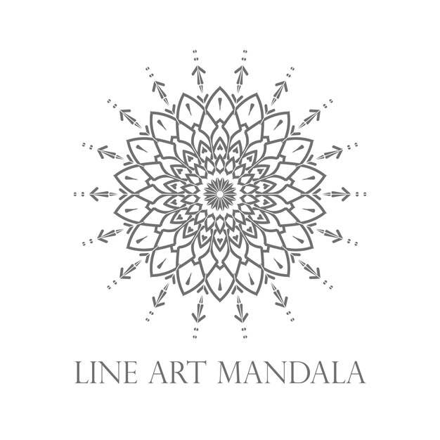 Vector line art mandala-logo met de titel 'line art mandala'