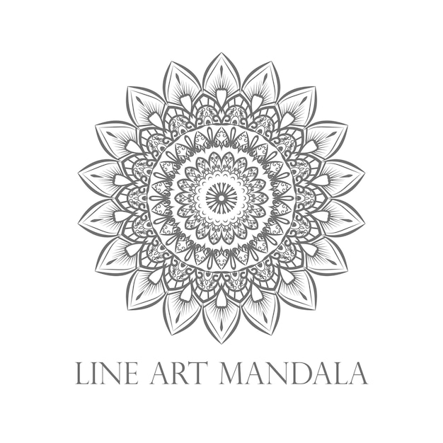 Line art mandala with a white background