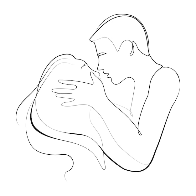 Line Art Mannen en vrouw zoenen Minimal art tekening vector. Liefdesposter. Kuspaar mode print