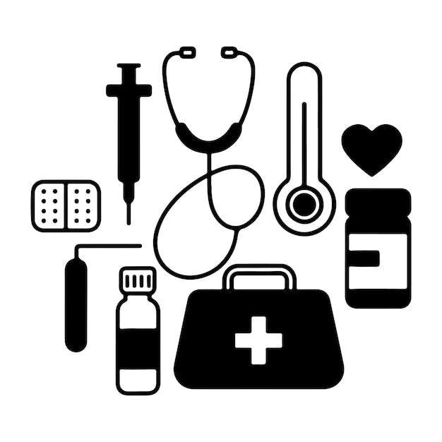 Line Art Medical Icons Pack Digitale illustratie voor gezondheidszorg en wellness