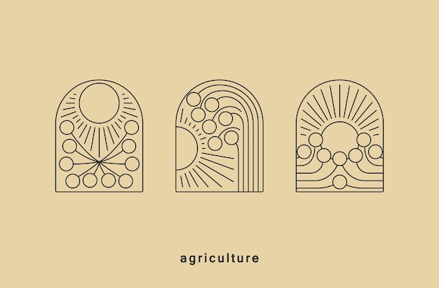 벡터 라인 아트 현대 미니멀리즘 라벨 농업 및 정원 수확 아트 데코 터 그래픽