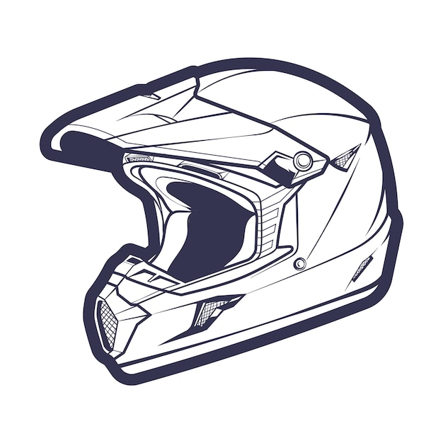 ベクトル 白い背景のベクトルイラストに隔離されたラインアートモーターサイクルのヘルメット
