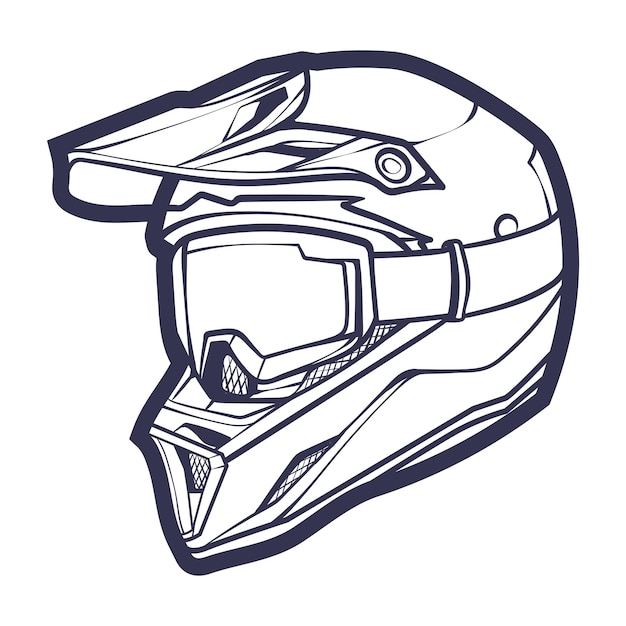 Линейное искусство Мотоциклетный шлем изолирован на белом фоне векторная иллюстрация
