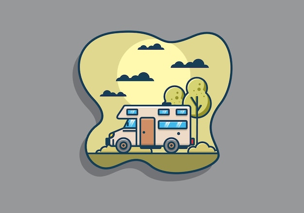 Line art motorhome flat illustration