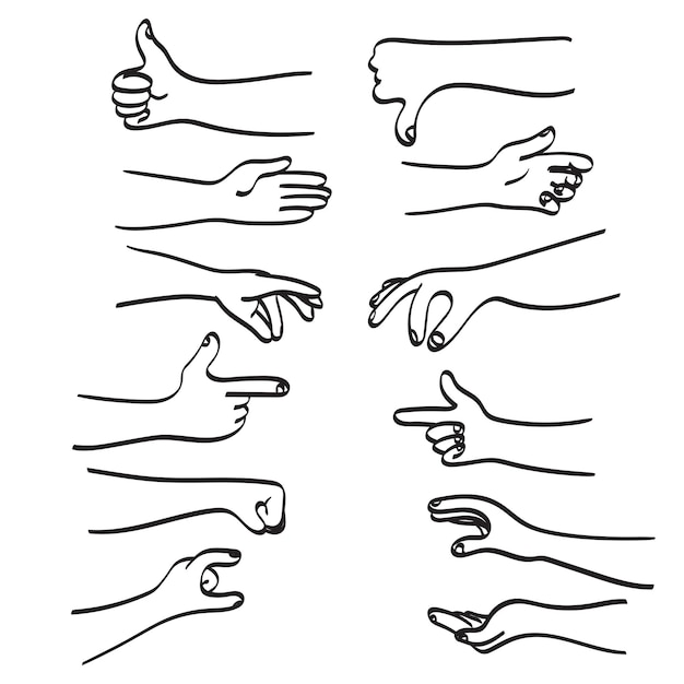 Vector line art multiple hand gestures illustration vector hand drawn isolated on white background