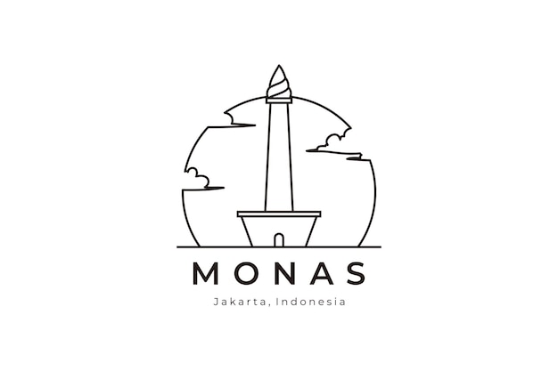 Line art of national monuments, Monas as Indonesia's landmark