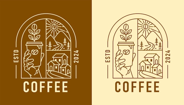 窓の形をしたラインアートの天然コーヒー