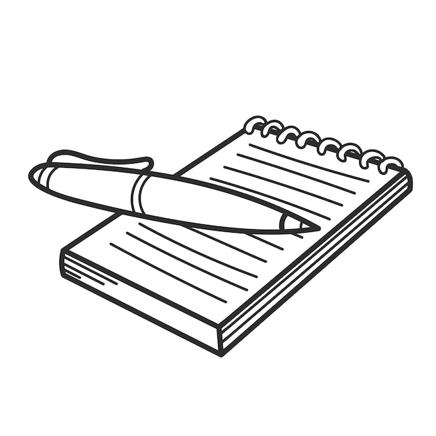Line art notepad with pen icon clipart avatar logotype isolated illustration