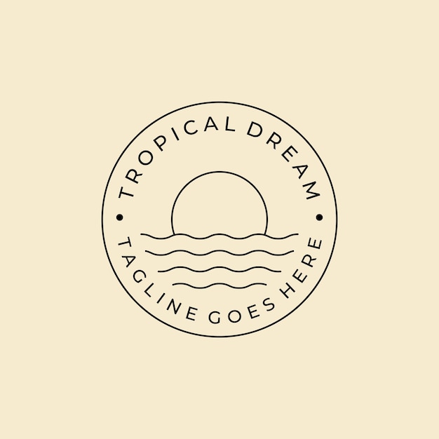 Vector line art ocean wave badge logo vector symbol illustration design