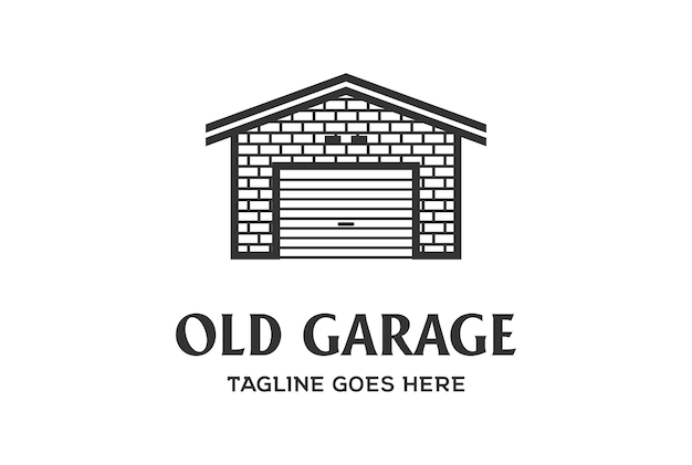 古いガレージのラインアートロゴデザインベクトル