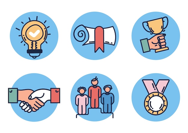 line art outline business start up award success isolated icons set vector graphic design