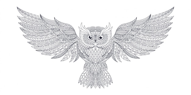 Line art owl in ethnic style