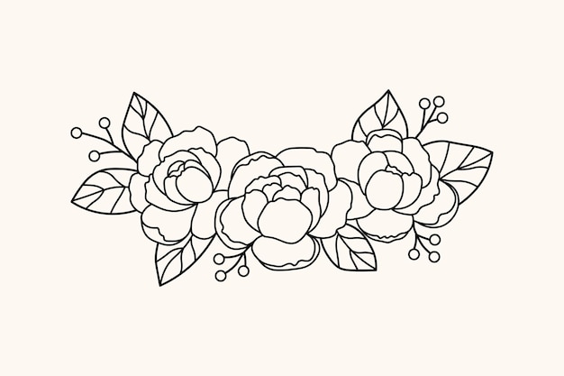 Line art peony bouquet illustration