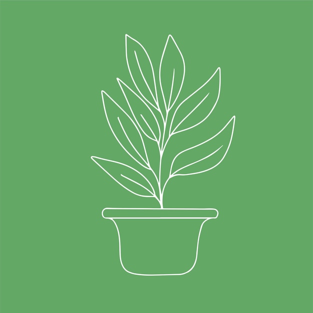 Линейное художественное растение в горшке, изолированное горшечная цветочная иллюстрация, иллюстрация векторного наброска комнатного растения