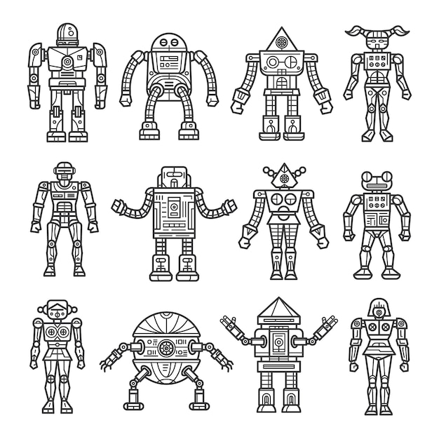 Vector line art robot collection