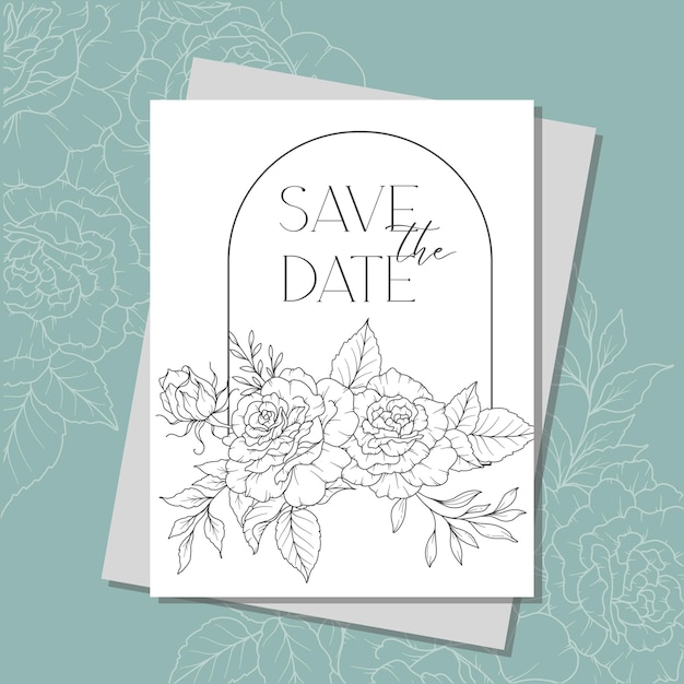 Line Art Roses Wedding Invitation sjabloon Outline Rose Flowers Minimalistische Wedding Stationery