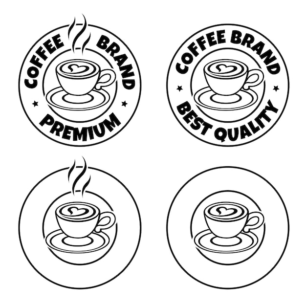 Line art round coffee and heart icon with text set 6