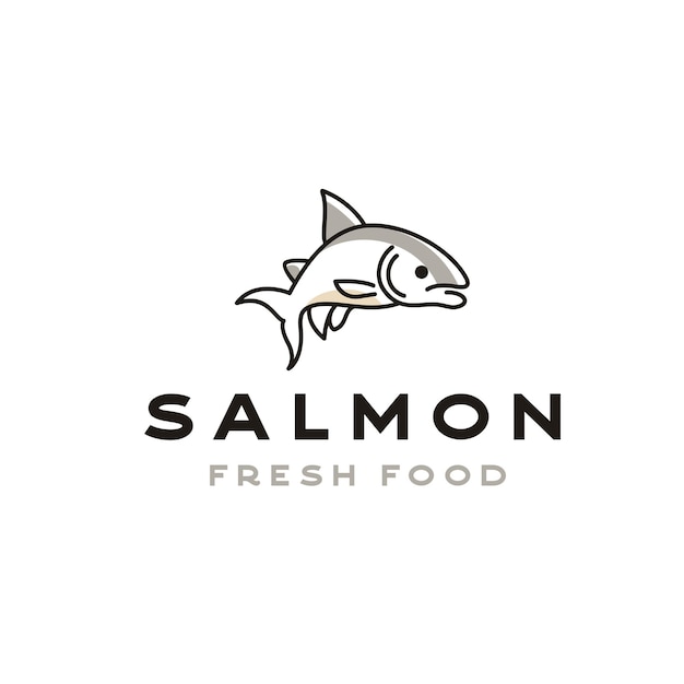 Line art salmon poke bar logo design ispirazione vettore