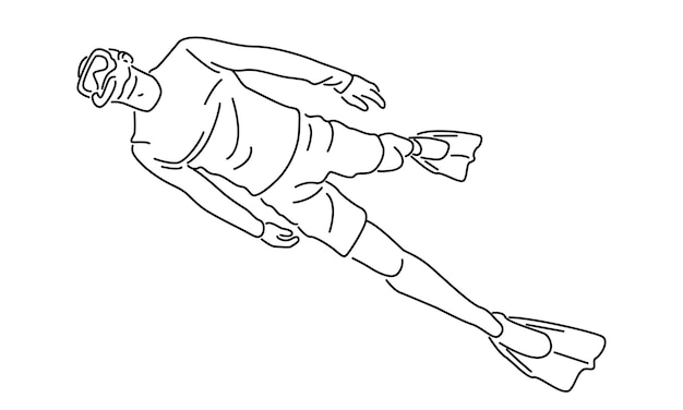 Line art of scuba diver vector illustration