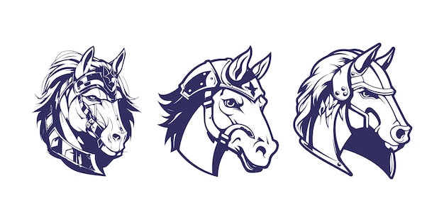 line art set tough horse head