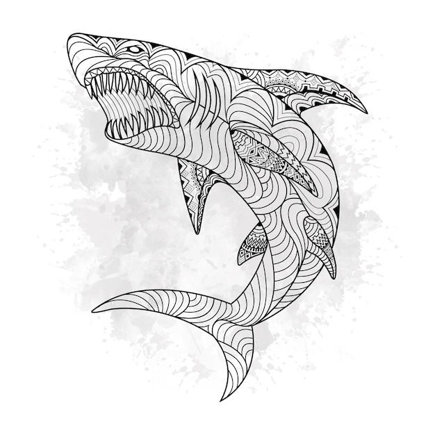 line art shark in ethnic vector white background