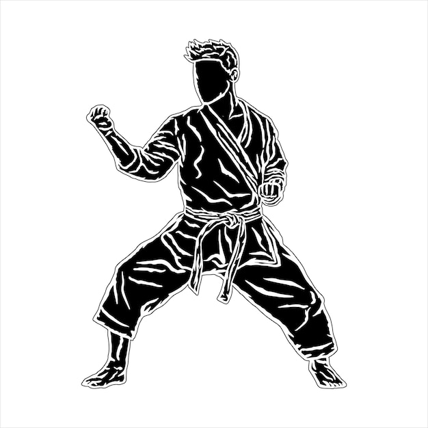 line art silhouette vector karate technique pos logo icon