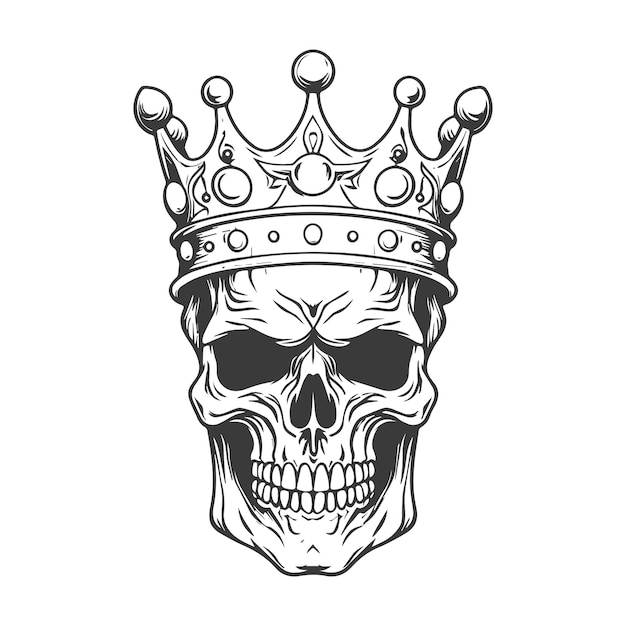 line art of skull head wearing crown