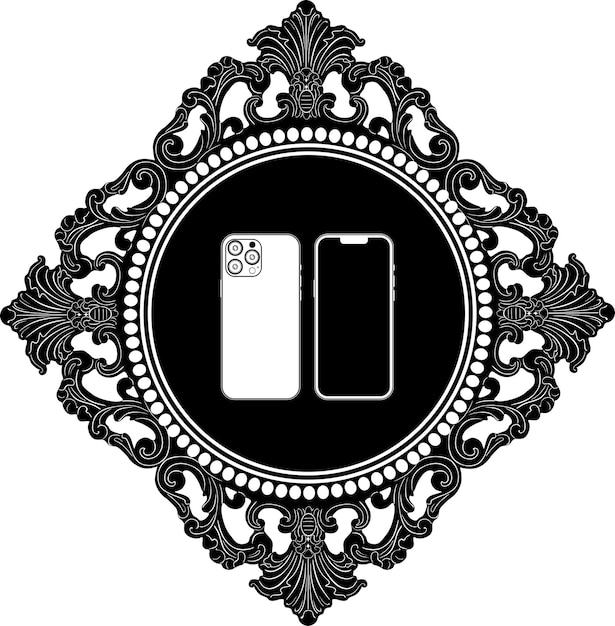line art smart phone logo with floral frame handmade silhouette model 14