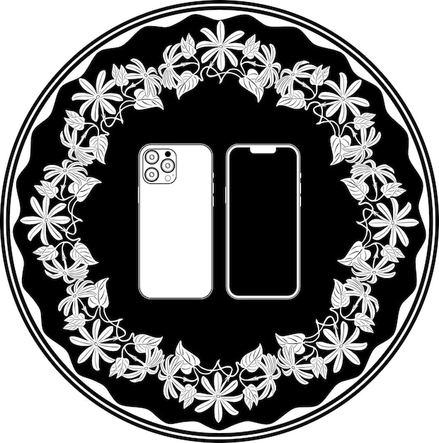 штриховой рисунок логотип смартфона с цветочной рамкой силуэт ручной работы модель 29