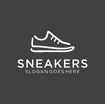 Premium Vector | Line art sneaker shoe logo design on black background