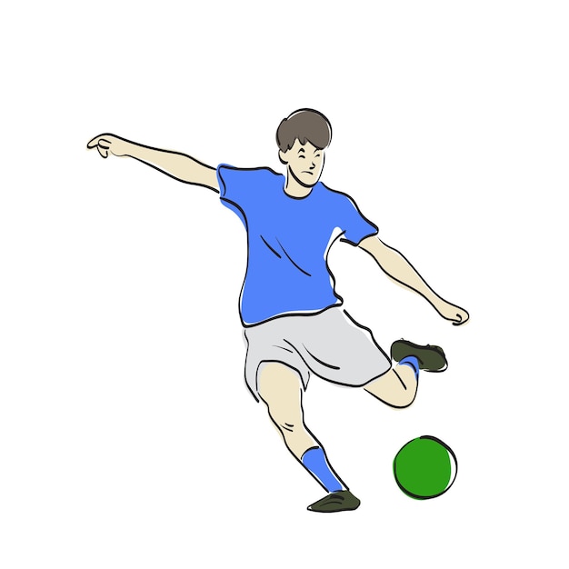 line art soccer player in action illustration vector hand drawn isolated on white background