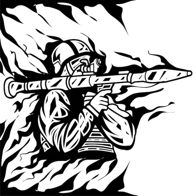 line art soldier holding bazooka