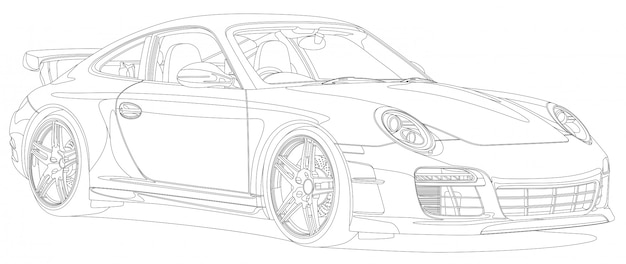 Line art sport car черный и белый