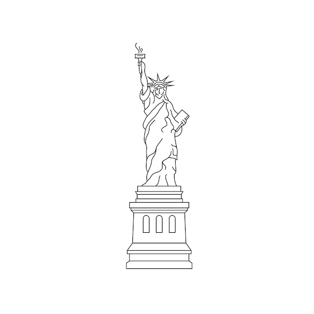 Vector line art statue of liberty logo design template. liberty statue vector illustration