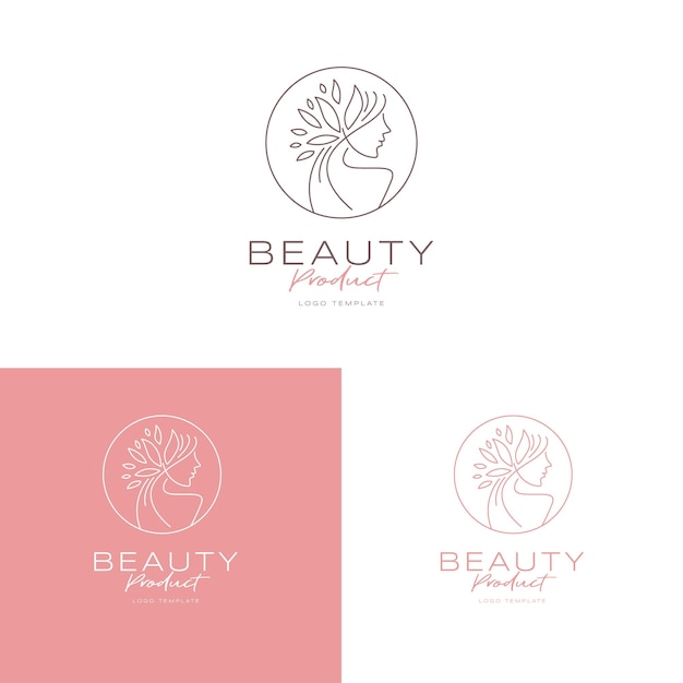 Линейный художественный стиль для логотипа косметического продукта для женщин премиум-вектор