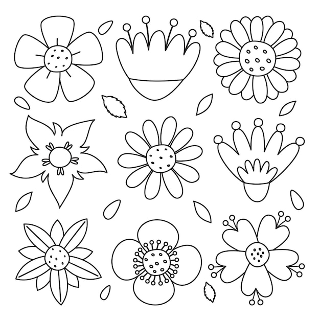 Line art tekening van bloemen en planten Premium Vector