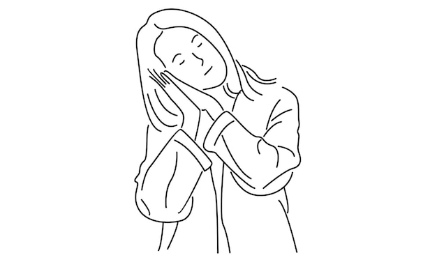 Premium Vector | Line art of tired sleepy young woman