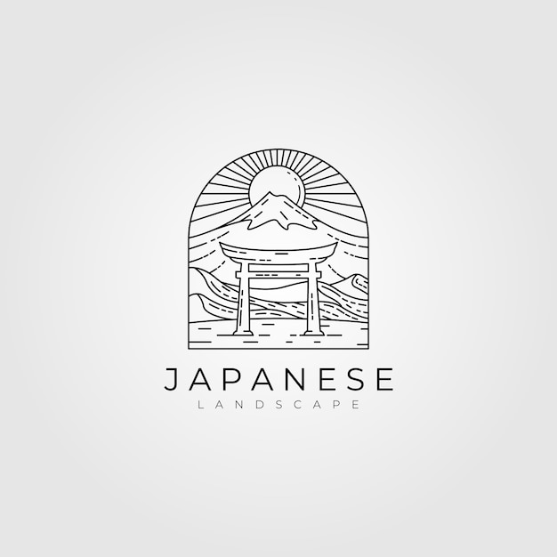 Vector line art torii gate   japanese logo design