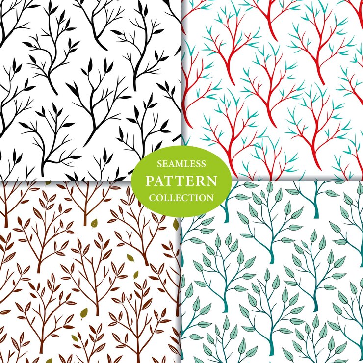Vector line art tree branches seamless pattern background design